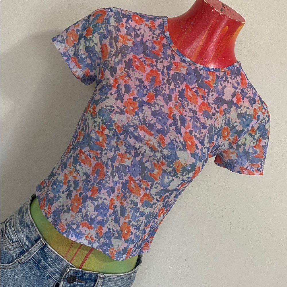 Lavender Floral Short Sleeve Sheer Top